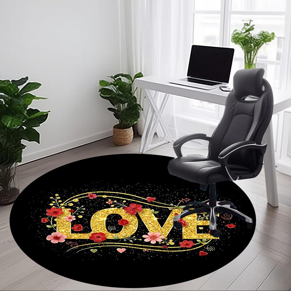 1pc Love Flowers Office Round Rug, Carpet for Office, Gaming, Lightweight Round Floor Mat yy260205024