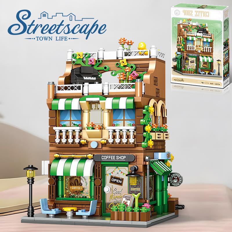 City Building Blocks Street View Cafe Block House Shop Block Desktop Decor Kids DIY Toy Christmas Birthday Gift