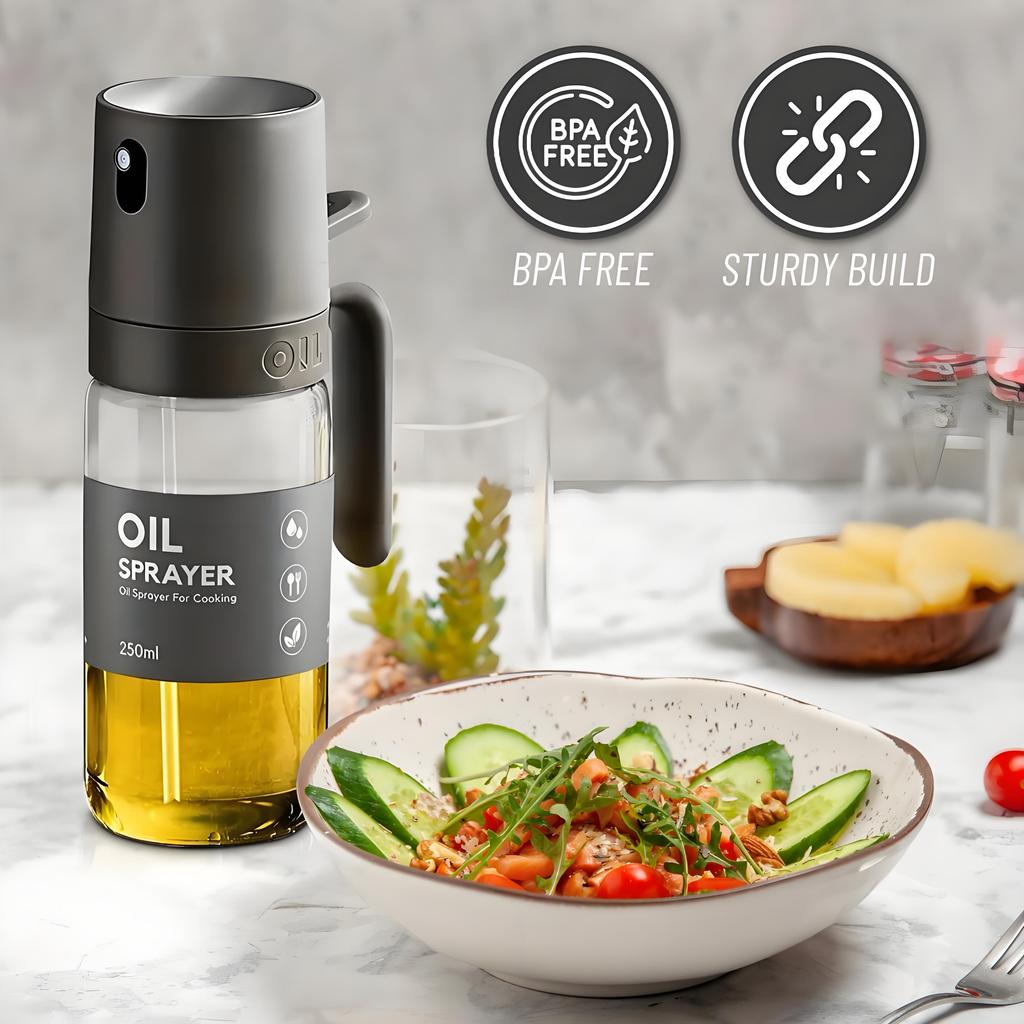 250ml Glass Oil Mister Spray Bottle | Heat-Resistant for Air Fryer & Baking | Healthy Cooking Gadget for Salad BBQ Roasting