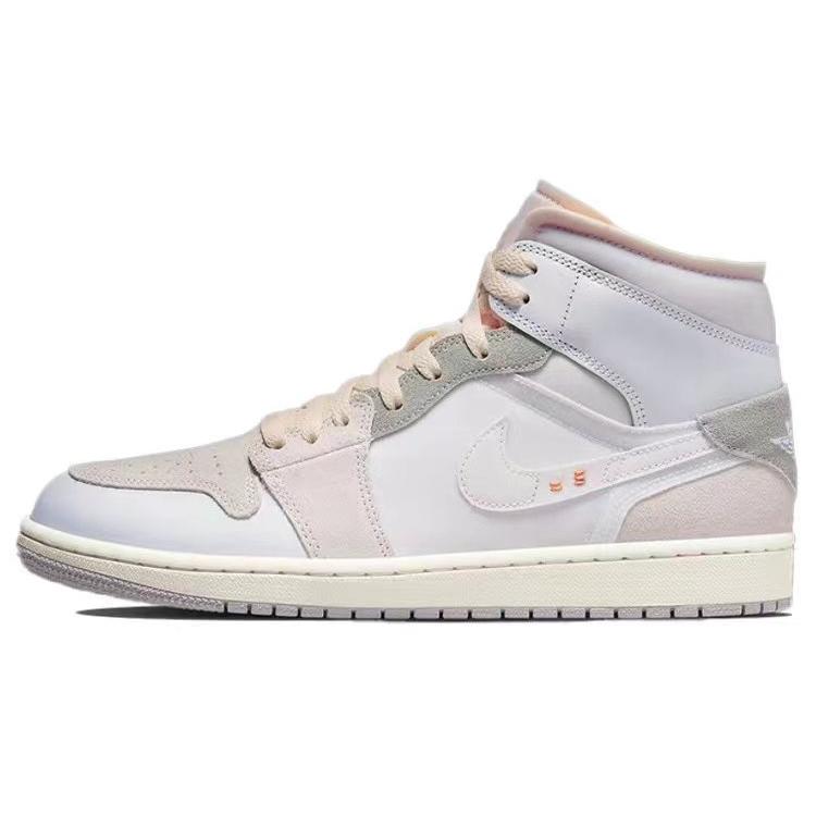 Jordan Air Jordan 1 Mid Cushioning Slip Resistant Abrasion Resistant High top Basketball Shoes Men's Gray White Brown DM9652-100(Teamr-)