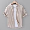Solid Color Stand Collar Short Sleeve Shirts for Men Daily Summer Tops Casual Soft and Comfortable Cotton Linen Shirt Simple Style Men Clothing
