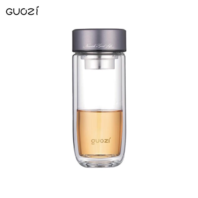 GUOZI Double Wall Glass Travel Mug with Tea Infuser