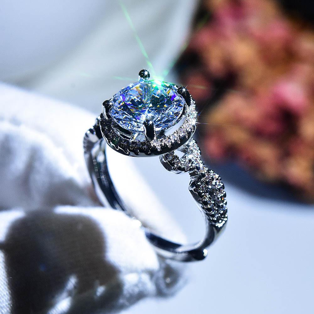 Open Ring Simulated Moissanite Treasure Bowl Full Diamond Cluster Engagement Ring for Women adjustable