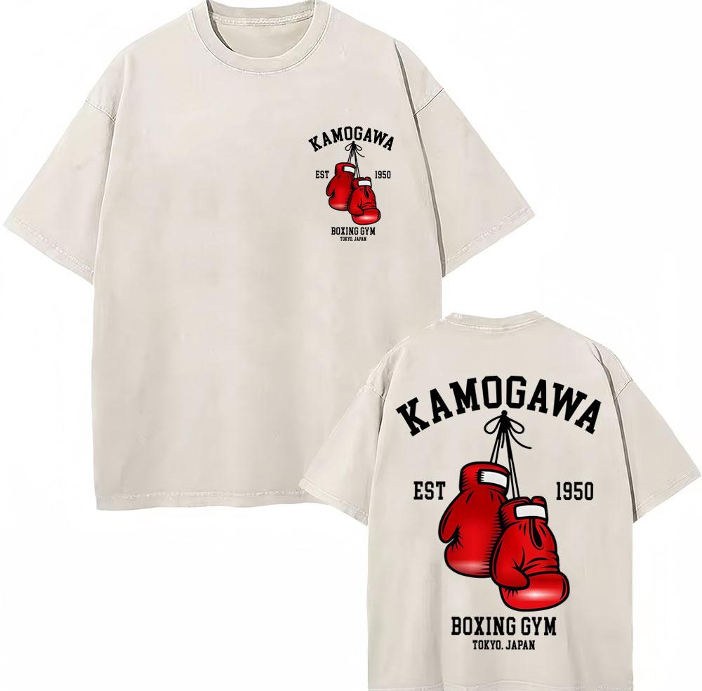 Vintage Gewaschene T-Shirts Anime Hajime No Ippo Kamogawa Boxen Gym Makunouchi KGB T-Shirts Unisex Damen Locker Baumwolle Sommer T-Shirt