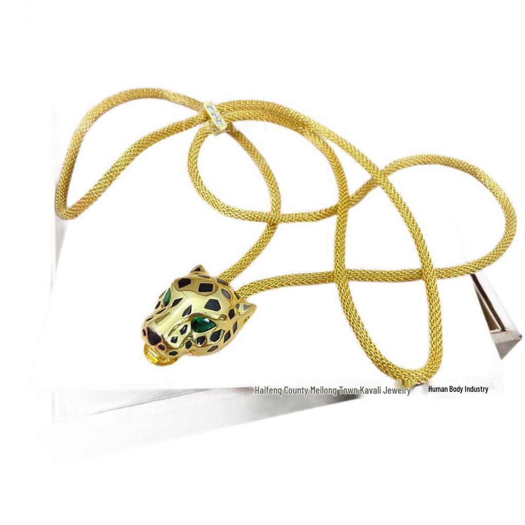 Ka Jia Seiko Übertriebene Leopardenkopf-Halskette mit Mikroeinlagen aus Gold