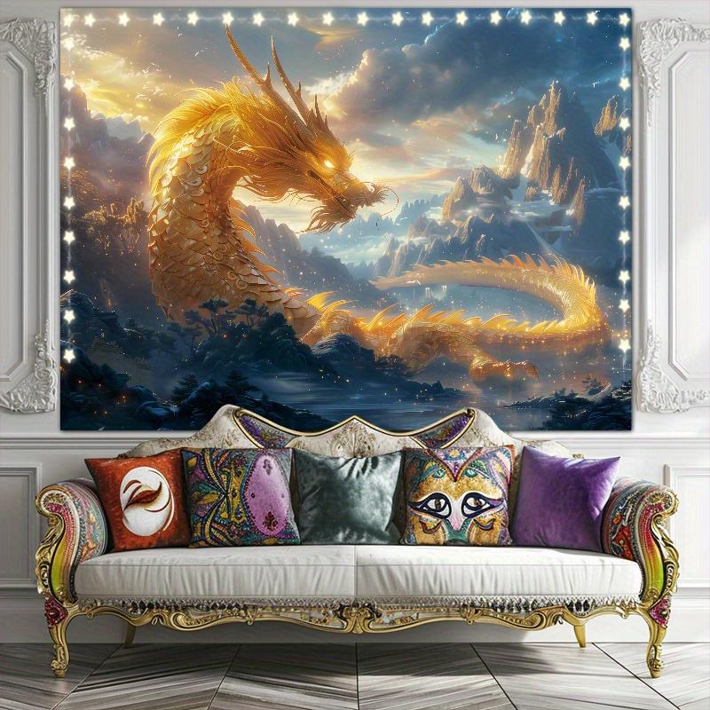 Golden Dragon Tapestry Majestic Wall Hanging with Fantasy Landscape for Bedroom and Living Room Decor Perfect Gift