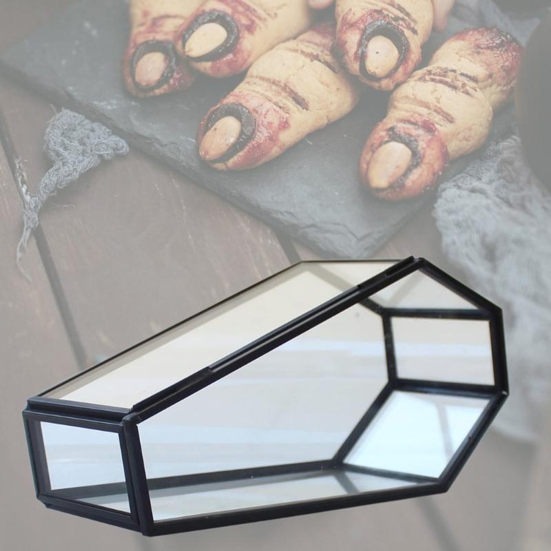 Elegant Glass Coffin Retro Jewelry Holder Halloween Themed Clear Glass Coffin Shaped Jewelry Box for Vintage Style Lover