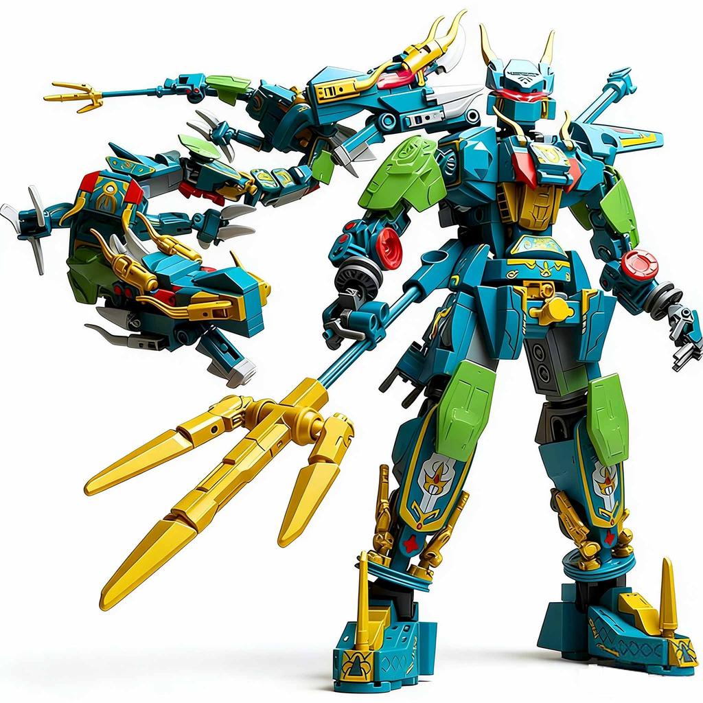 2 In 1 Blue Dragon Mecha Building Blocks Transforming Robot Blocks Divine Beast Blue Dragon Blocks Boys Toys Kids Holiday Gifts