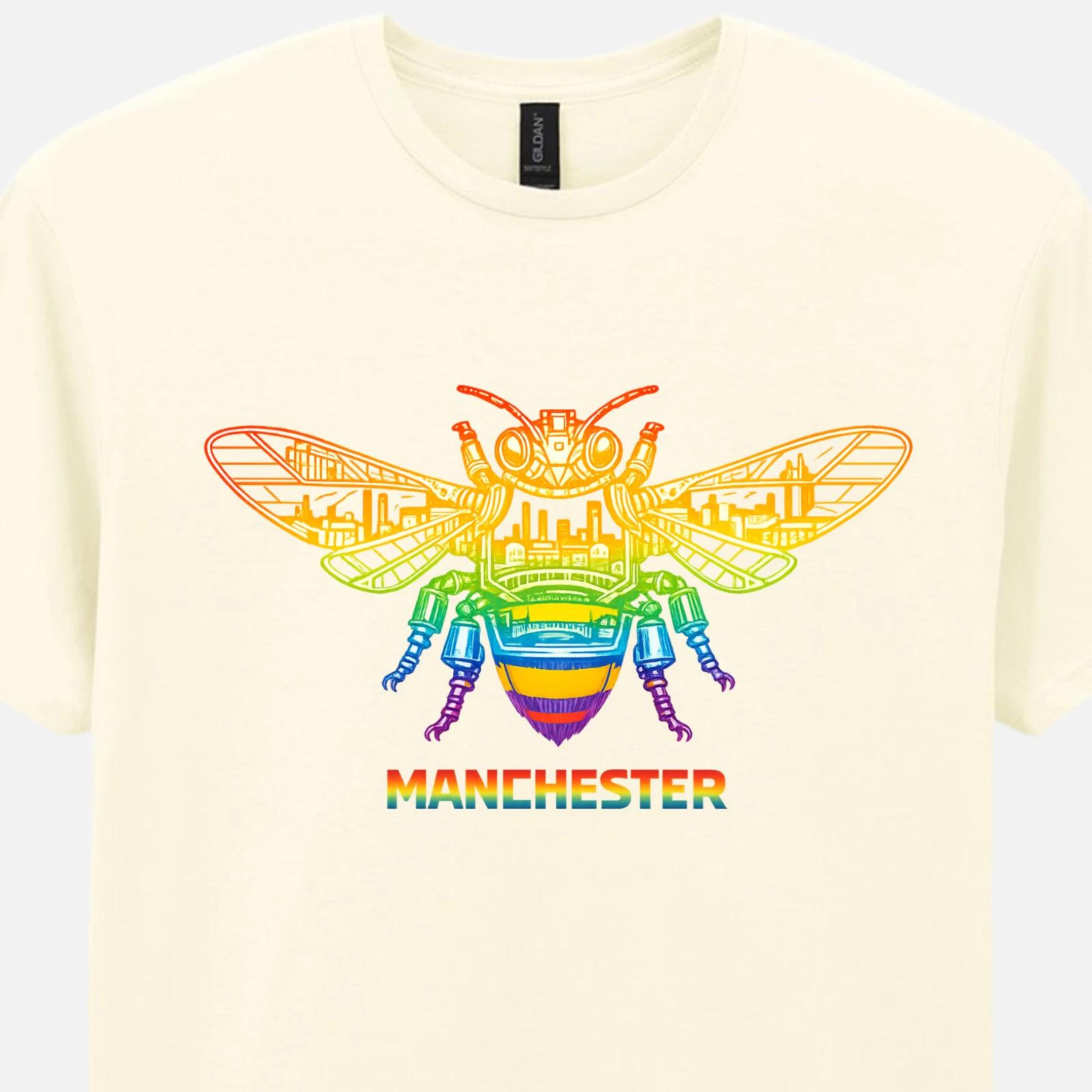 Manchester Worker Bee T-Shirt Rainbow Industrial City Graphic Tee Gift Unisex 2XL