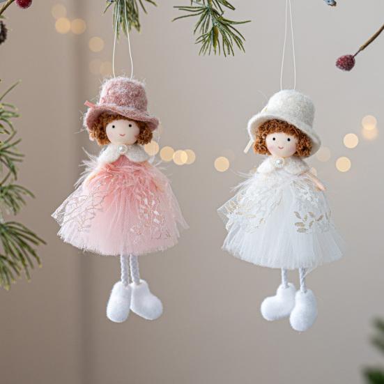 Christmas Angel Doll Hanging Decoration Top Hat Lace Dress Long Legged Plush Girl Hanging
