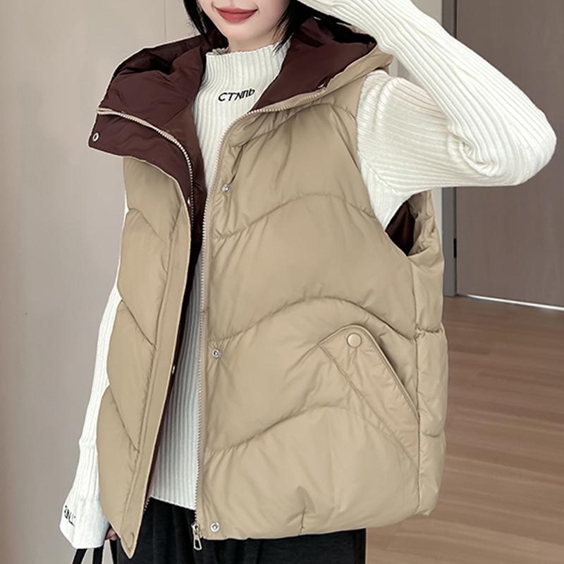 Fashion Winter Sleeveless Vest Woman Warm Outerwears Hooded Casual Thick Women's Jackets