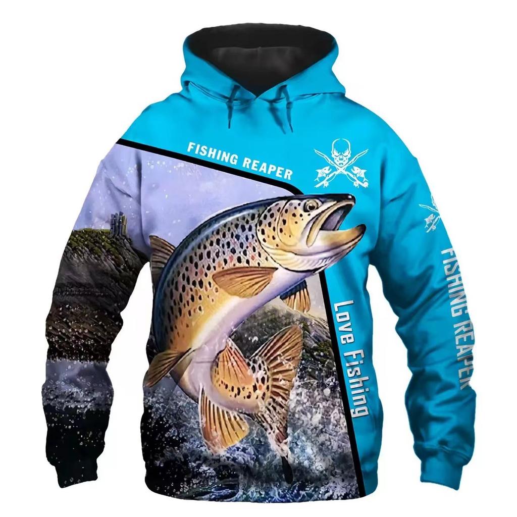 Sweat à capuche unisexe avec impression numérique 3D Motif pêcheur Luya pull de sport d'extérieur