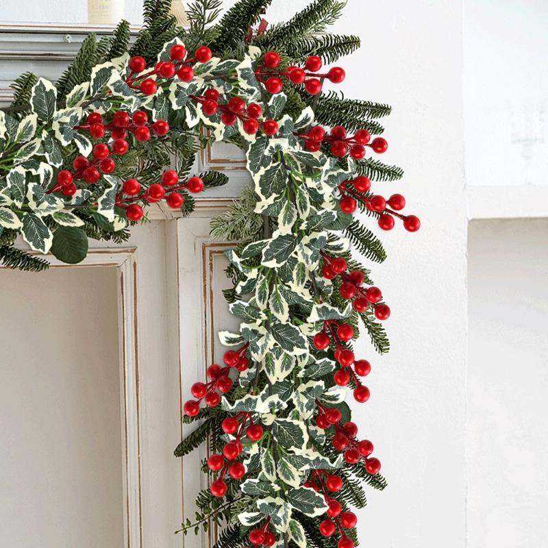 1pc Christmas Decoration Artificial Red Fruit Berry Branches With Leaves New Year Festival Room Ornaments