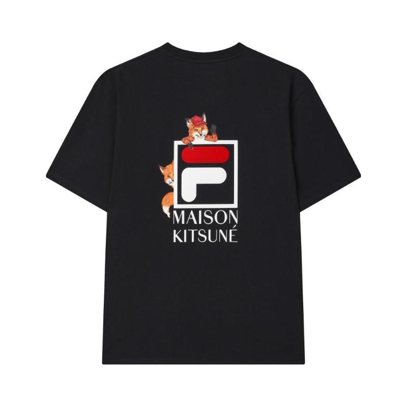 Fila X Maison Kitsuné Multicolor Fox T-Shirt Fashion Classic Versatile Comfortable Short Sleeve T-Shirt Men Legend Blue F11U529101F-NV