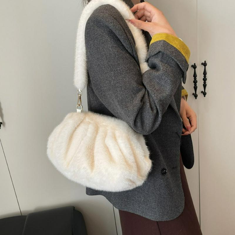 Falten Kleine Wolke Schultertasche Damen Fashi Aufbewahrungstasche Winter Flauschig Trendig Bequem und Vielseitig Textur Umhängetasche
