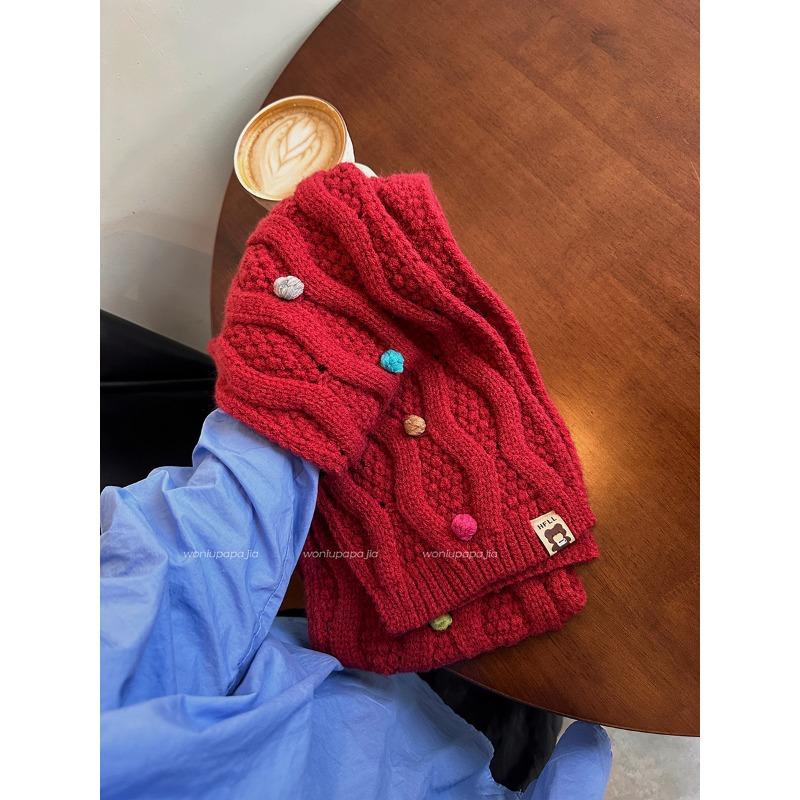 Rainbow Sugar Bean Knitted Woolen Scarf Winter Girls' Thickened with Fleece Korean Version Student Warm and Versatile Scarf