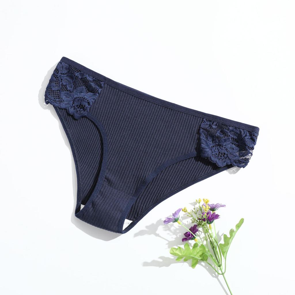 Women's Spring and Summer New Cotton Pure Color Thread Lace Breathable Double Layer Low Waisted Briefs