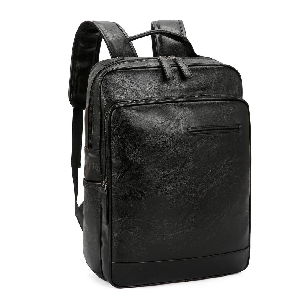 Men's Large Capacity Waterproof PU Backpack - Business Casual, Trendy, Wear-Resistant, Perfect for Students and Commuting.