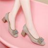 New square head light mouth breathable mesh leather single shoes solid color square heel large size low heel spring and summer women's shoes