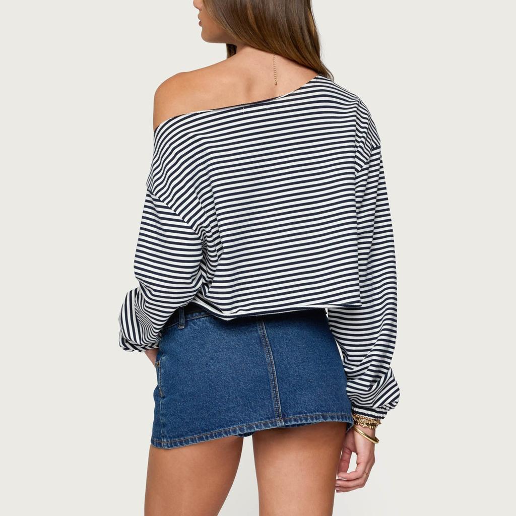 Women's Fashionable Casual Versatile Loose One-shoulder Pullover Women's Off-Shoulder Long-Sleeved Sweatshirt