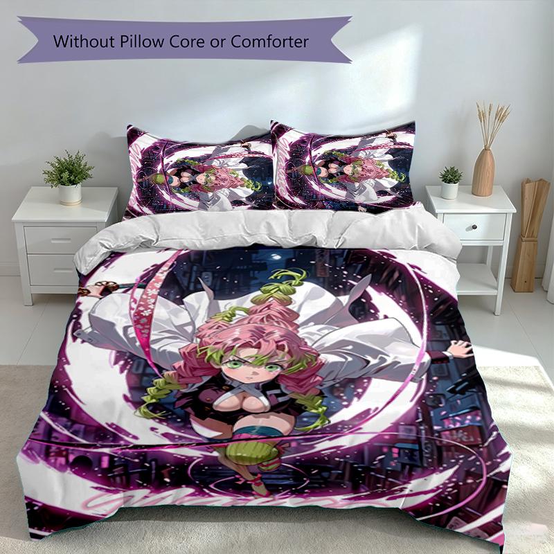 3pcs Custom Name Demon Slayer character theme Set,Includes 1 Duvet Cover and 2 Pillowcases,All-season Bedroom Decor