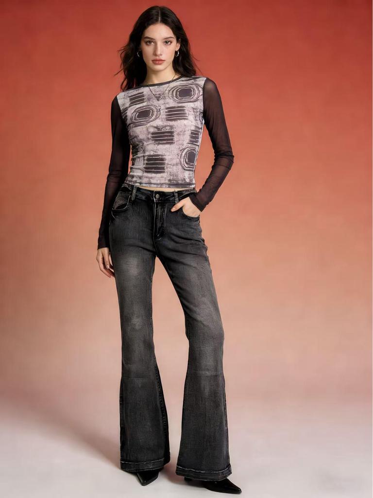 Vintage Spicy Girl Flare Pants: Slimming Elastic Denim Jeans for Women