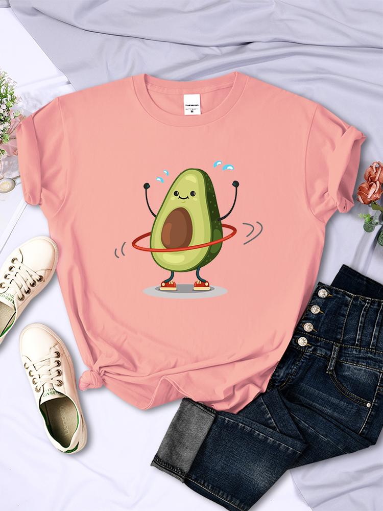 Fruit Avocado Doing Sport Womens T Shirts Hip Hop Harajuku Short Sleeve Soft Breathable Tee Clothing Summer Casual Female Tops