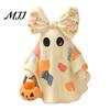 Portable Festive Table Centerpieces Halloween Bow Ghost Figurine Tabletop Ornament, Cute Resin Statue with Desktop Soft Decoration Items Pumpkin