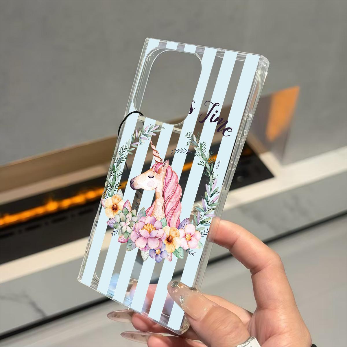 

Прозрачный квадратный чехол-накладка для iPhone 15 Plus 13 14 Pro Max 16 ProMax 12 11, защита от окисления, чехол с узором полосатого единорога iphone 11 ProMax