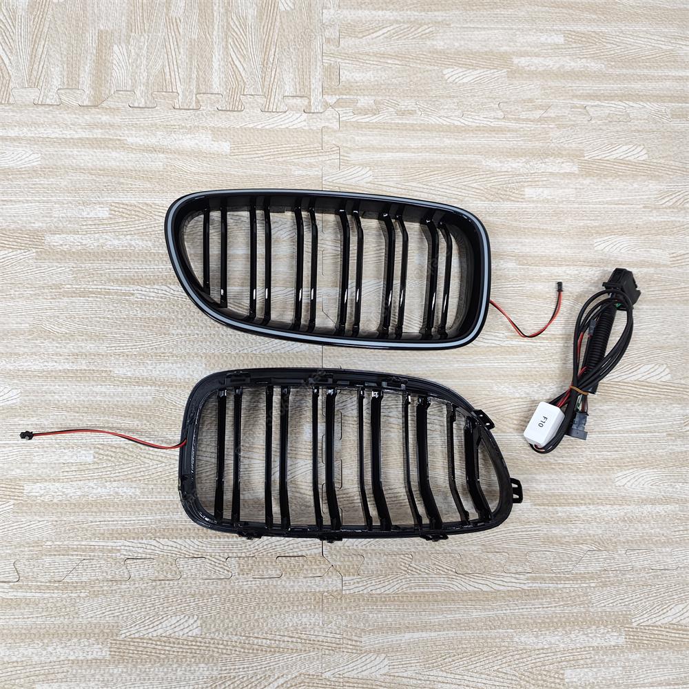 Car Double Line Front Luminous Grille Led Light Racing Grille For BMW 5 Series F10 F11 F18 2010-2017 Bodykits Tuning ABS Black