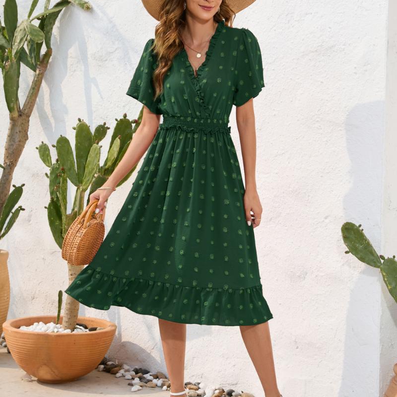 GMXIA Šaty s véčkovým výstřihem a vysokým pasem s kravatou do vlasů Šaty s krátkým rukávem Neformální prázdninové cestovní šaty