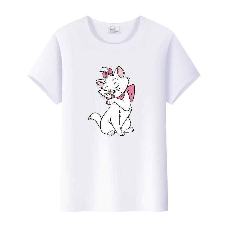 Cute Disney Marie Cat Cartoon Women Tees Summer Tops Aesthetic White Short Sleeve Girl T-Shirts Plus Size Clothing Mens Blouses