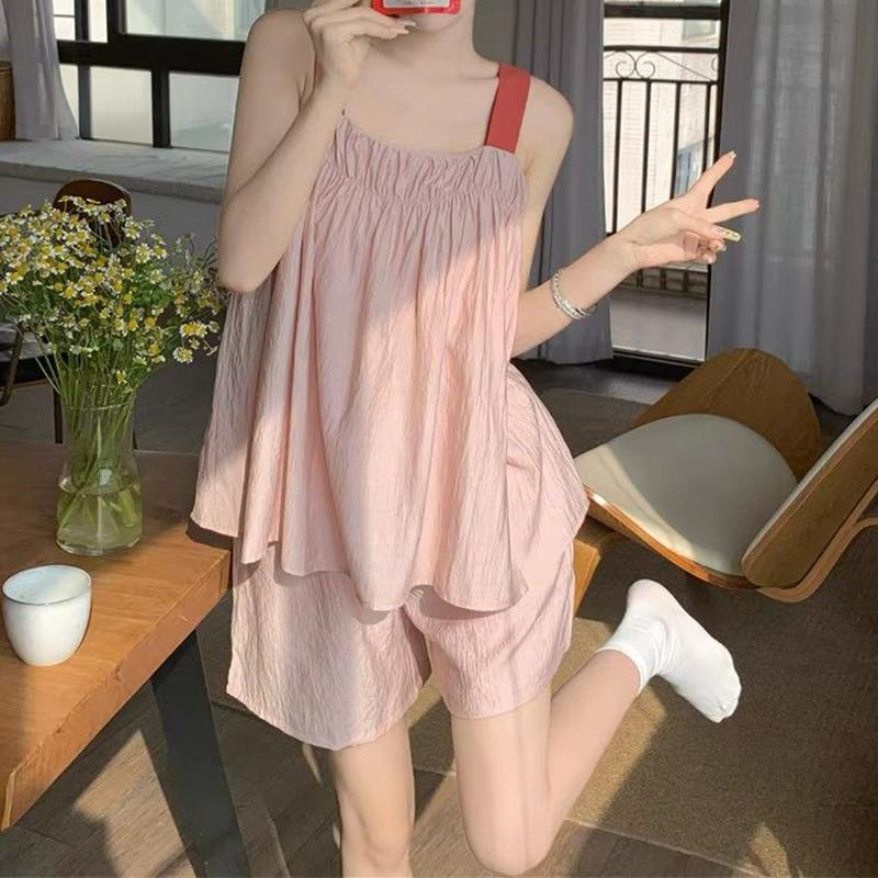 Pijama Camisola Doce de Alto Valor Estético Shorts de Verão e Roupa de Casa para Podem Ser Usados Como um Conjunto de Duas Peças