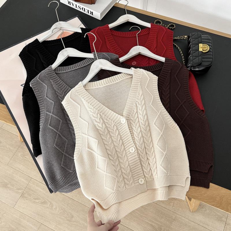 Women's Vest Knitted Vest Women's Outerwear Korean Version Solid Color Sweater Vest for Women