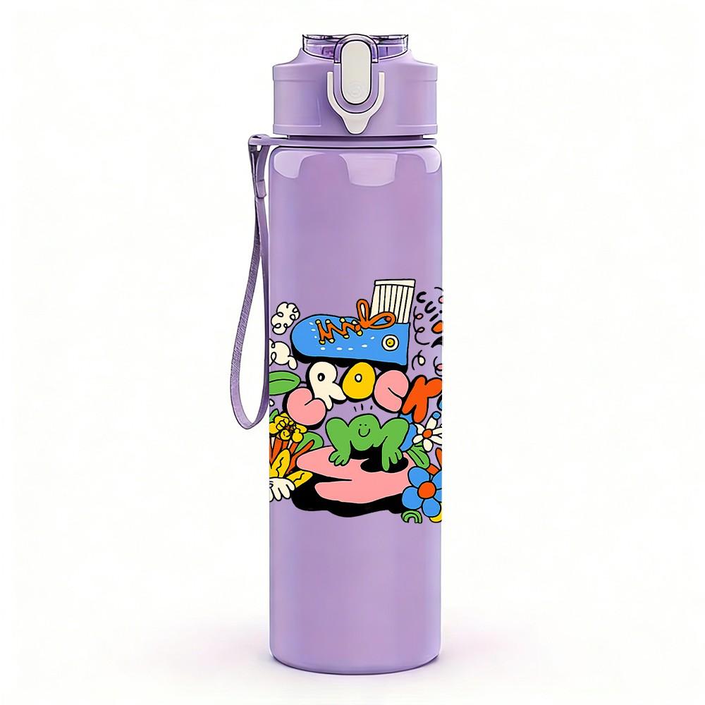 1PC Party Cartoon Pattern 750ml Color Plastic Sports Water Bottle Leakproof Flip Straw Lid Suitable for Sports Office Home Use