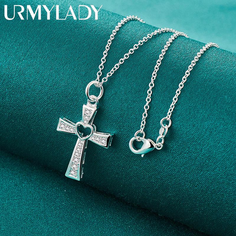 URMYLADY 925 Sterling Silver Cross Love 16-30 Inch Pendant Necklace For Women Wedding Fashion Jewelry