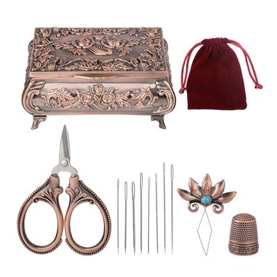 Vintage Magnetic Needle Box with Needle, Threader, Scissors and Thimble, Basic Sewing Repair Set for Professional Tailor