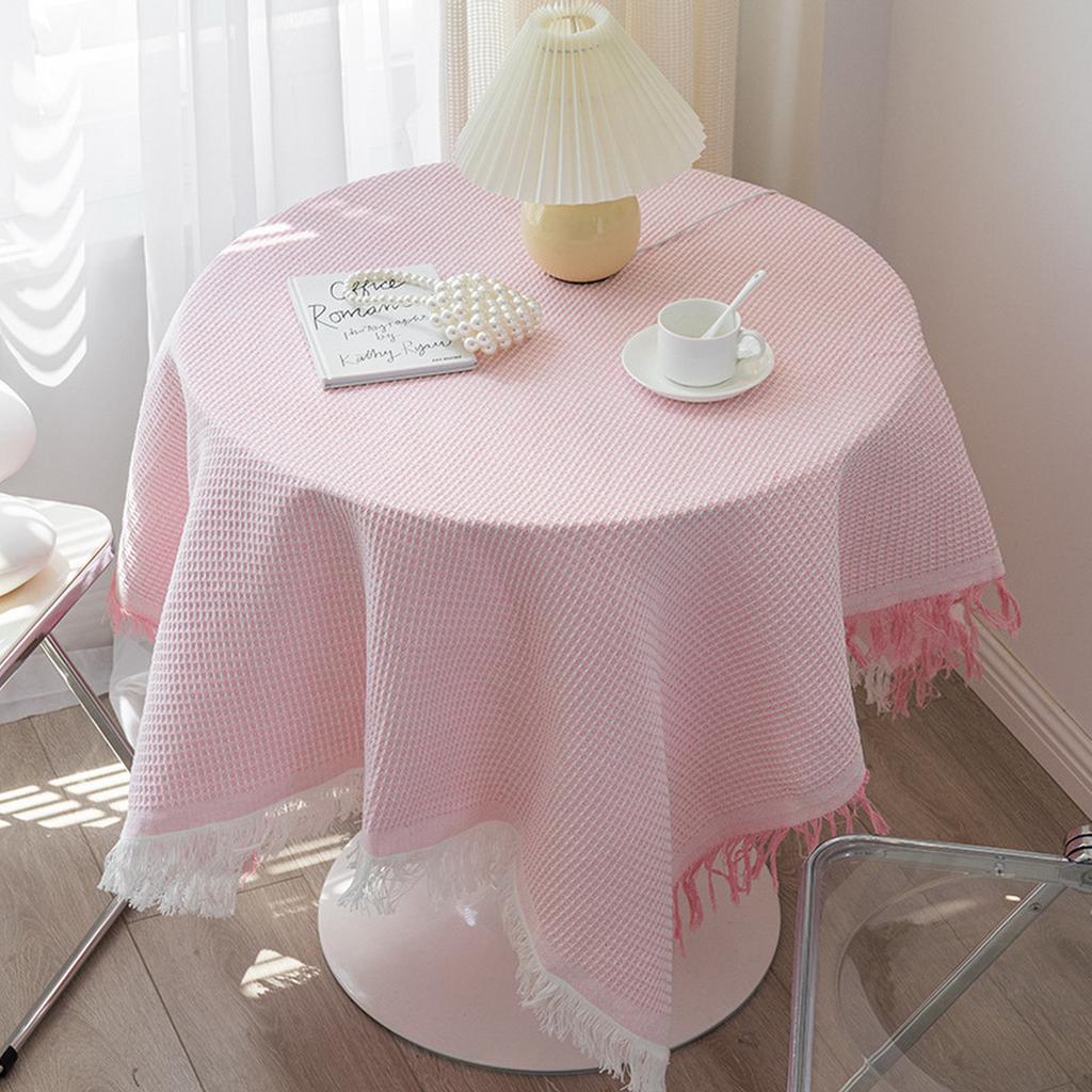 Plaid Cotton Linen Round Nordic TasselsTablecloth Wedding Hotel Banquet Cloth Table Cover Dining Room Wedding PartyDecoration