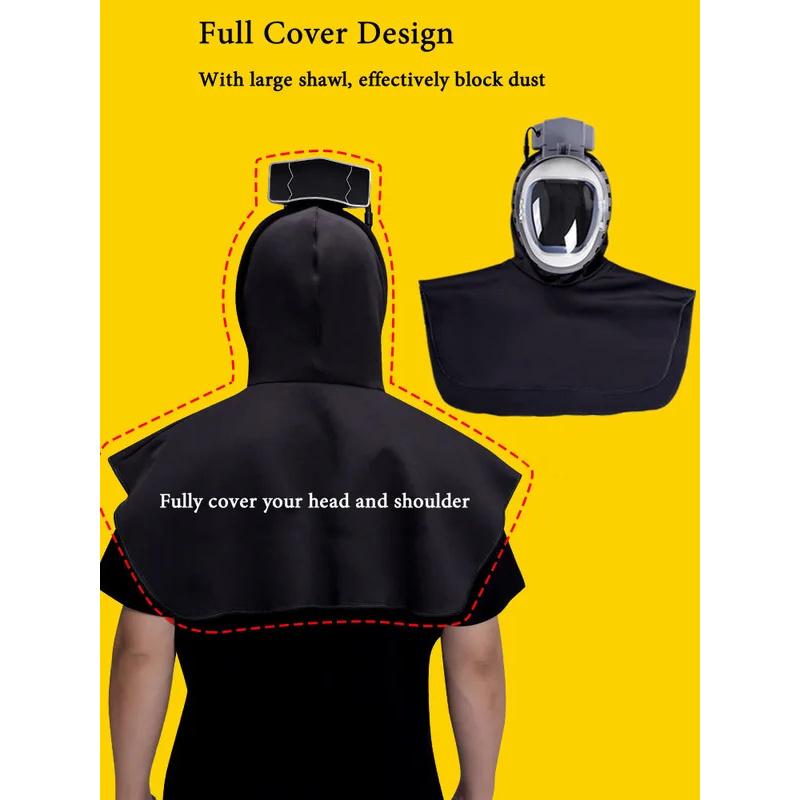 Heltäckande elektrisk lufttillförsel dammmask hatt dammtät huva cape för skördare polering slipning industriellt damm