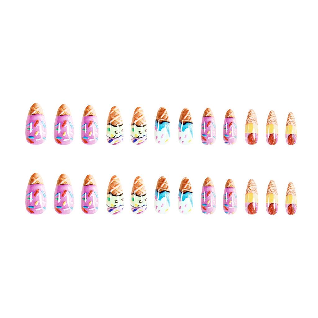 YLW881 Summer Ice Cream Fake Nails 24 Pieces Removable Design for Party and Daily Use