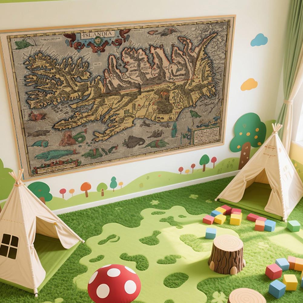 Antique-Style Wall Art,Vintage Map Canvas Print,Wall Decor,Study,Geographical,Tourism/Education Tools,Room Decor