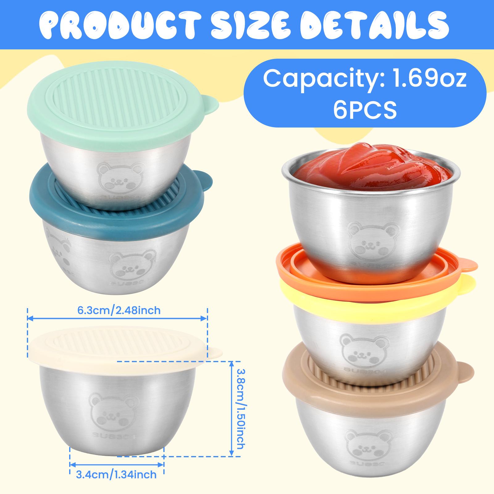 

6/12/24Pcs Stainless Sauce Cup Silicone Lids Anti Leaking Salad Dressing Condiment Container Dipping Sauce Cups Food Containers