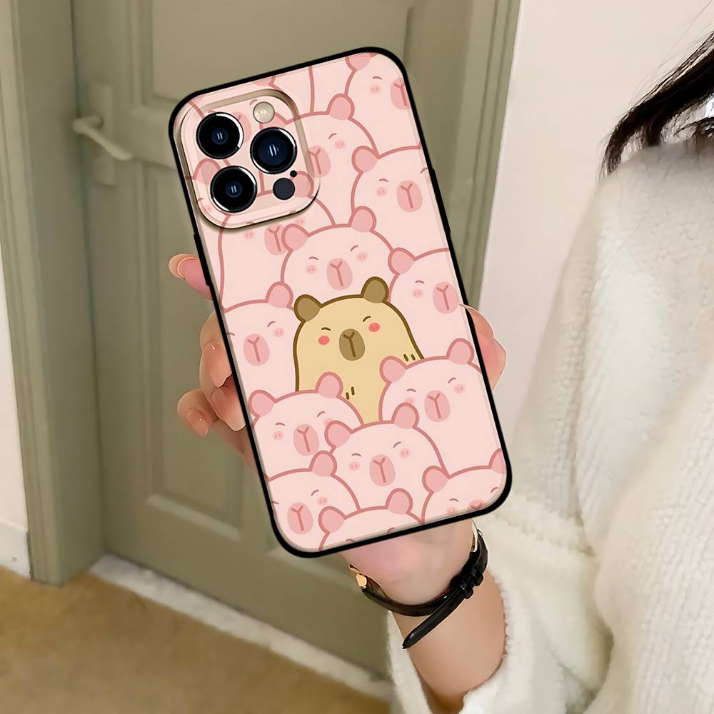 C-Cartoon-C-Cutes C-Capybara Handyhülle Schwarz Passend für iPhone 17,16,15,11,13,14 Pro Max,Plus,X,Xr,Xs Max,13Mini
