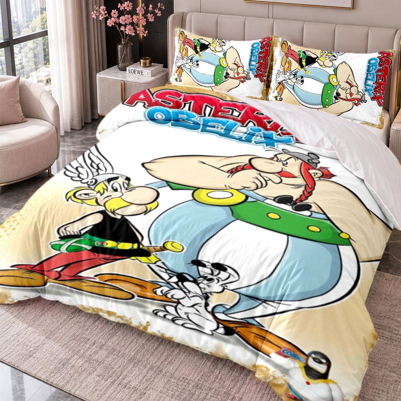 Asterix & Obelix 3-teiliges Bettwäsche-Set Bettbezug mit zwei Kissenbezügen für Schlafzimmer Heimdekoration