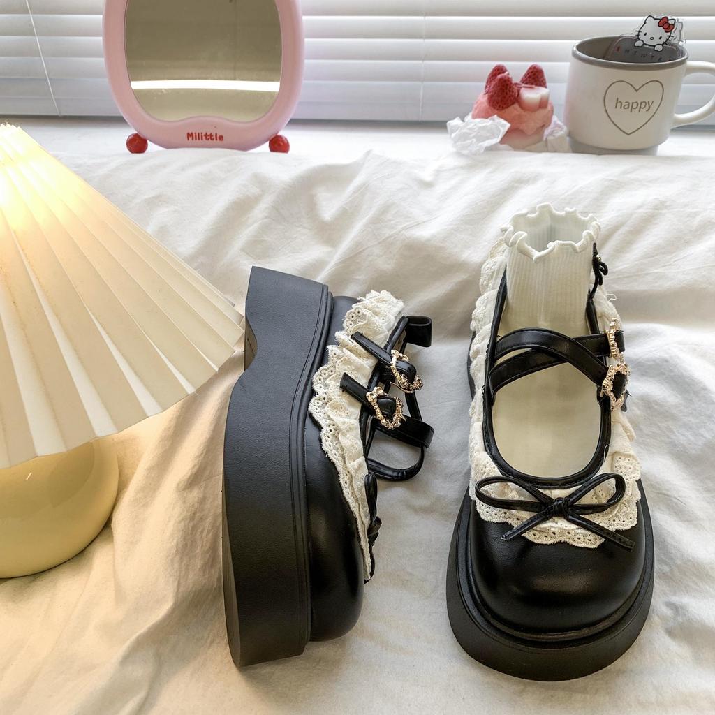 Plateau Mary Jane Schuhe für Damen 45cm Absatz Runde Zehenpartie Lolita Gothic Japanischer Koreanischer Stil PU-Leder Schwarz Braun