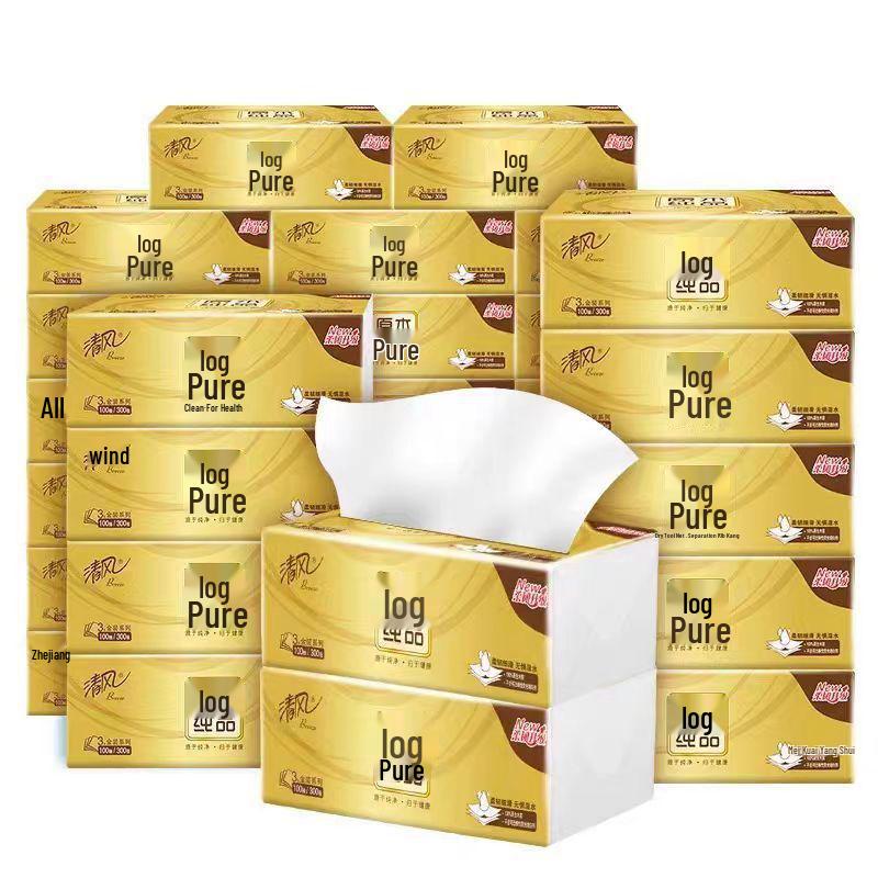 Qingfeng Paper Towel Box, 100-Sheet, 20 Pack, Original Wood Toilet Napkins for Household & Dormitory