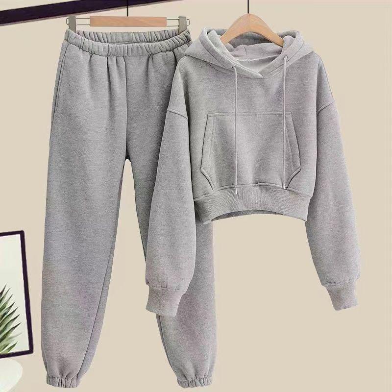 

Женский маленький модный комплект толстовки с капюшоном и спортивных штанов 2025 – Повседневная осенне-зимняя спортивная одежда из двух предметов. S (70-95 lbs)