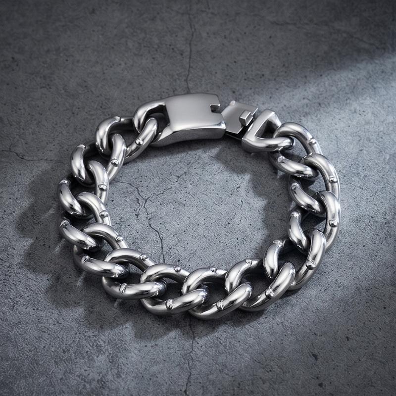 Vintage Bracelets for Man Men's 18MM Width Rivet Cuban Chain Bracelet Cool 316L Stainless Steel Jewelry Gifts for Him Father Dad