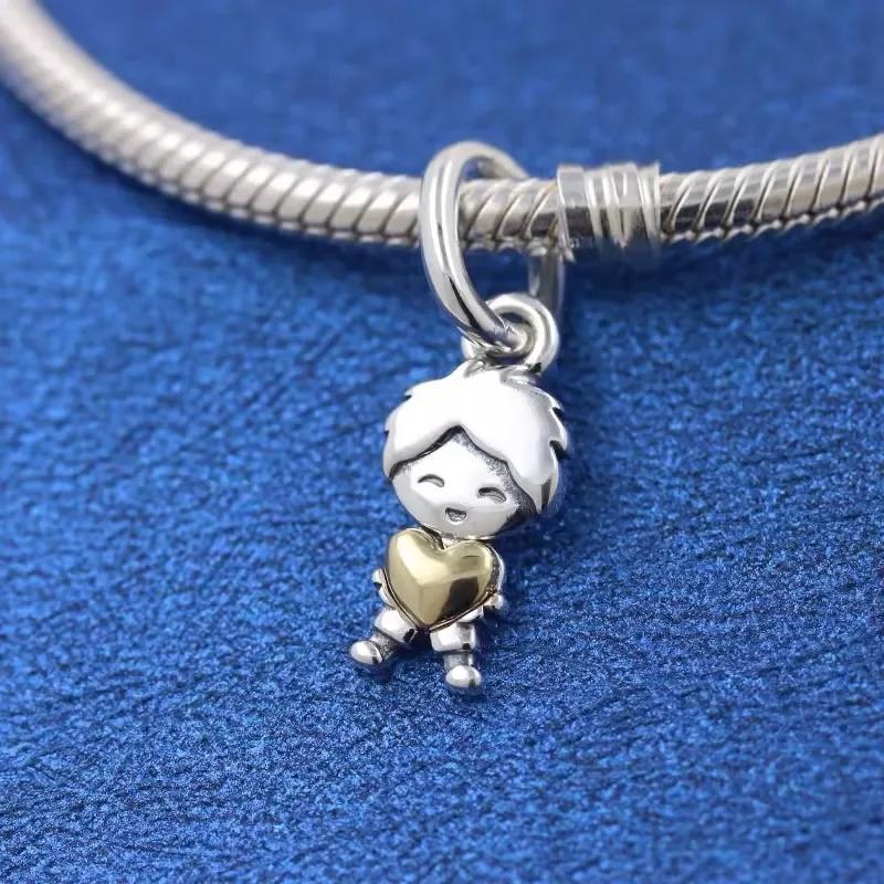 925 Silver New Couple Series Love Boy&Girl Dangle Charms Heart Beads Fit Bracelet for Women Diy Fine Jewelry Gift