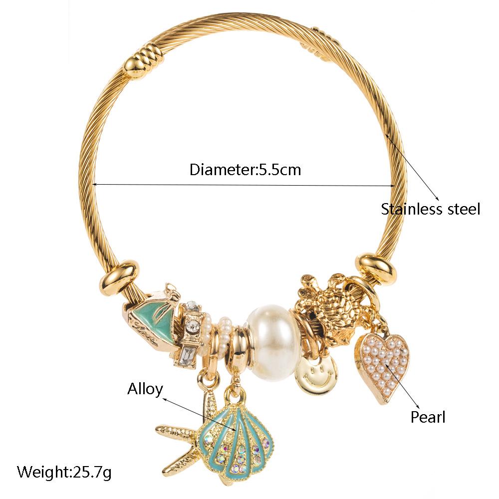 Inlaid Diamond Starfish Shell Pendant Adjustable Bracelet Beach Vacation Style Women's Jewelry